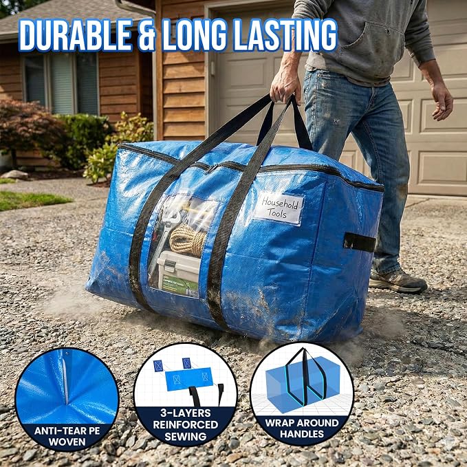 TAILI 2 Pack Blue Extra Large Moving Bags, Storage Bags - Image 3