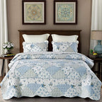 Oversized King Quilt Set Blue Floral Patchwork Alaska King Bedspreads Set | - Image 3