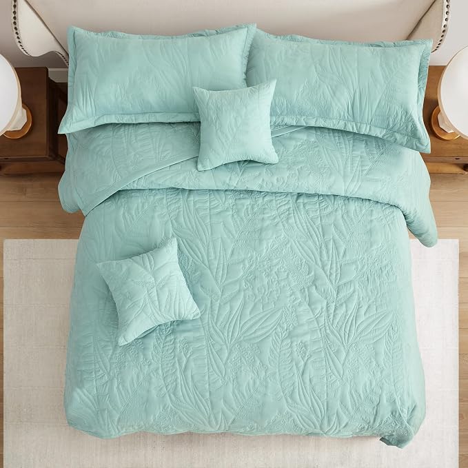 HZ & HY Oversized Queen Bedspreads, Seaglass | Generous Coverage, 5-Piece Quilt - Image 6
