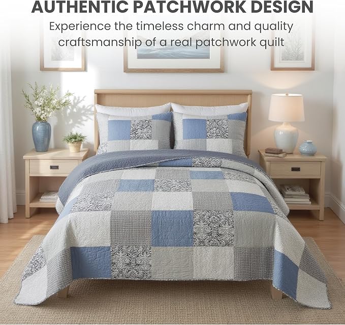 SLPR - Sweet Dreams Blue Patchwork Cotton Quilt Set, Twin - Image 2