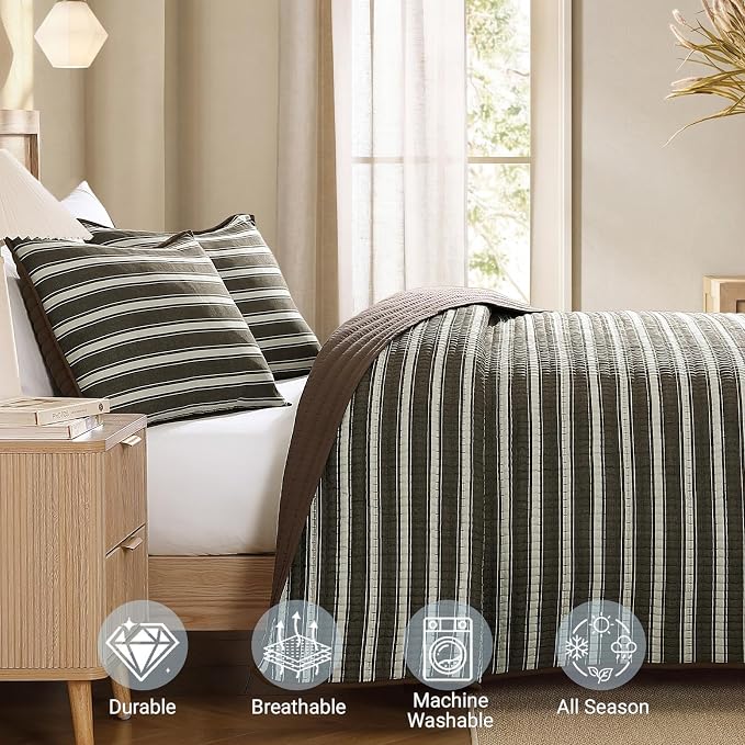 Queen Quilt-Lightweight Bedspreads Brown Queen Size Quilt Bedding Set | - Image 5