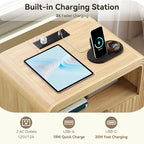 Decofy Fluted Nightstand with Charging Station, 19.7'' Wide Morden End Table - Image 3