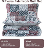 Dobuyly Patchwork Quilt Set Queen Size Boho Plaid Bedspread Red Grey Quilt - Image 9
