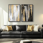 Large Framed Elegant Black White Gold Wall Art - Image 9