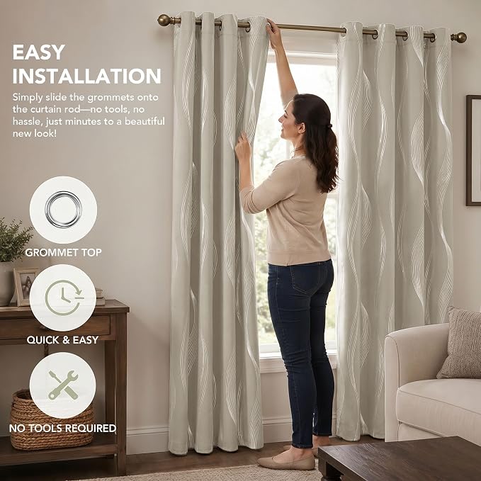 Deconovo Curtains for Living Room, Pattern Blackout Curtains 84 Inches Long | - Image 9