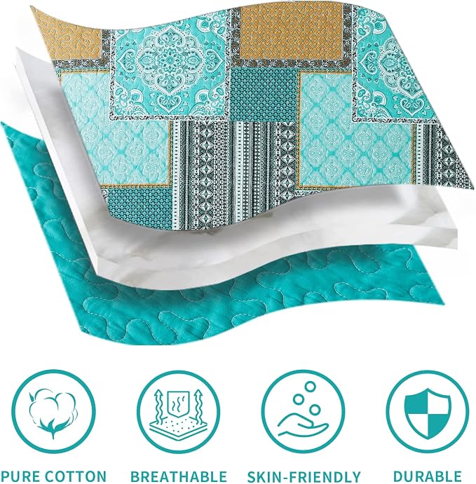 BEDIFANY Cotton Queen Size Quilt, Lightweight Bedspread Queen Size | Teal - Image 7
