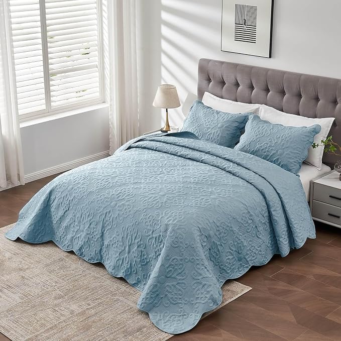 Kingnex 106x96 King Size Lightweight Bedspread Coverlet Set Blue | 3 Pcs - Image 2