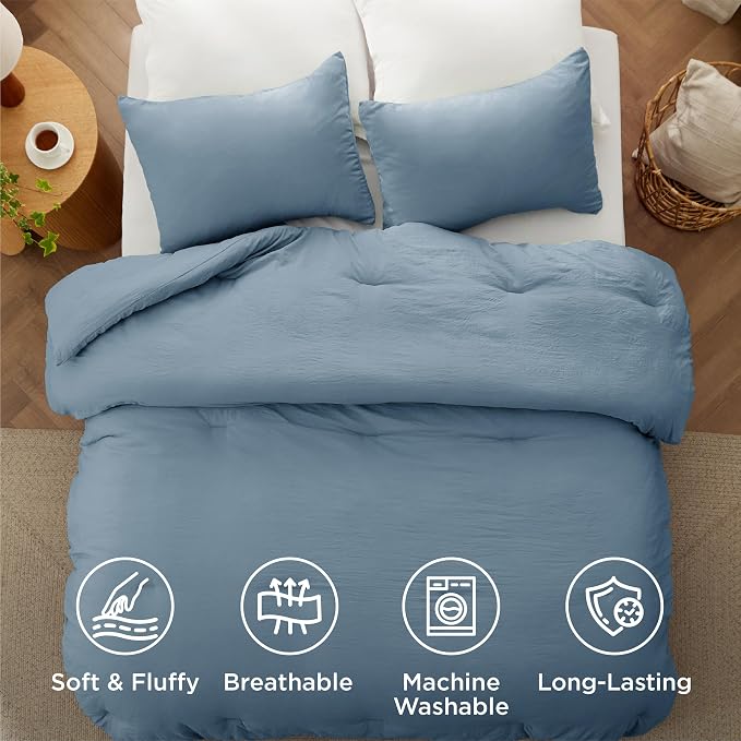 Bedsure Queen Comforter Set, Dusty Blue Soft Prewashed Bedding - Image 4