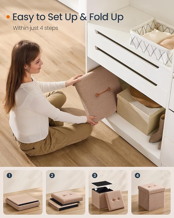 SONGMICS Small Folding Storage Ottoman, Foot Rest Stool, Ottoman - Image 7