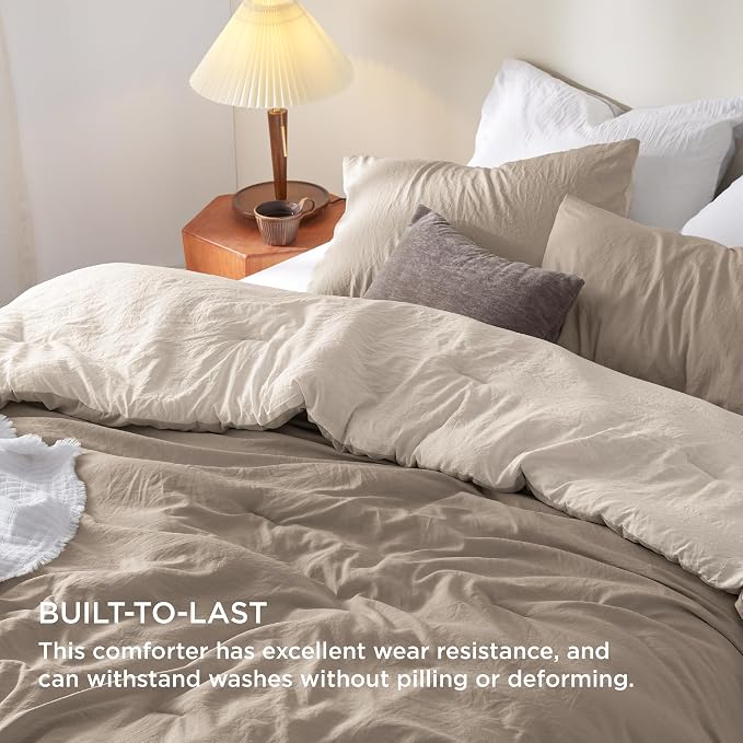 Bedsure Twin/Twin XL Comforter Set, Khaki Beige Soft Prewashed Bedding - Image 3
