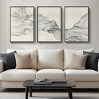 Large Framed Neutral Modern Abstract Wall Art, 3 Piece Black and Beige Canvas by Cuspin