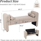 61" Velvet End of Bed Bench, Upholstered Seat - Image 2