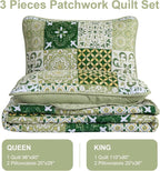Dobuyly Green Quilt Set Queen Size, Boho Sage Green Plaid Patchwork Bedspreads - Image 7