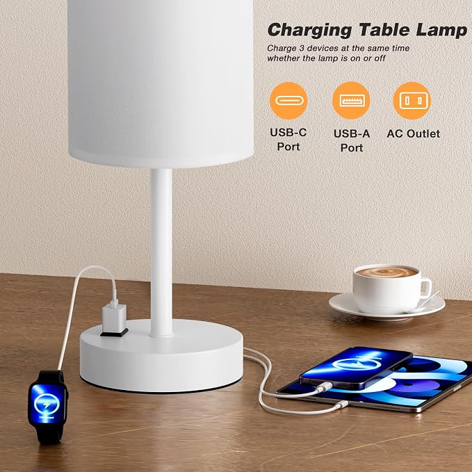 White Nightstand Bedroom Lamp - Image 3