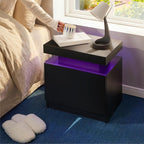 LED Nightstand with Wood 2 Drawers Modern Bedside Table - Image 5