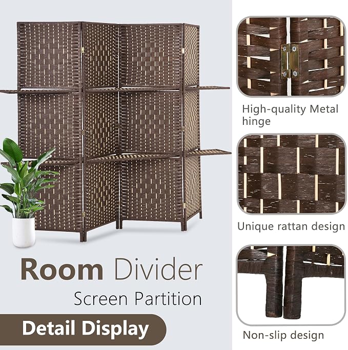 FDW Room Divider 4 Panel Wooden Screen Folding Portable Partition Screens Wood - Image 4