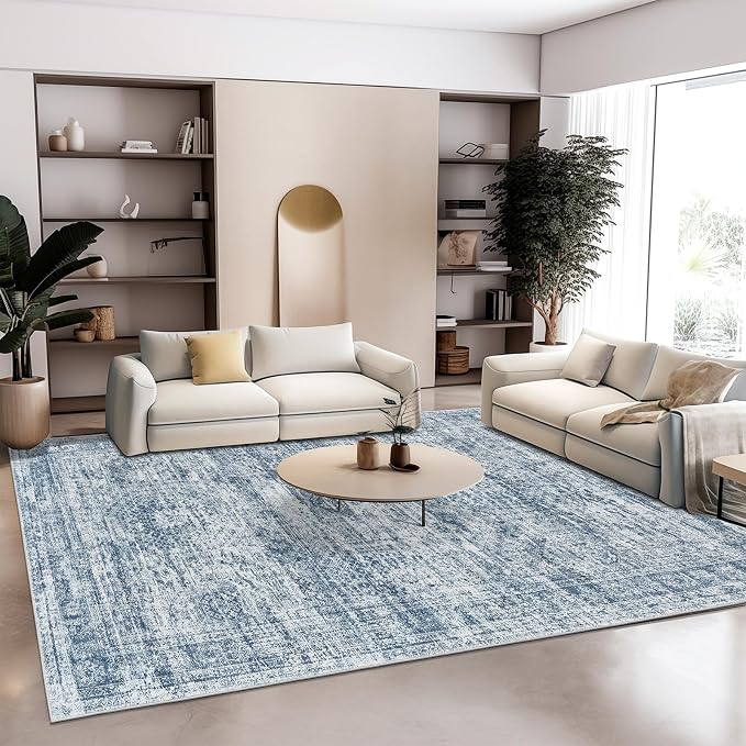 Soalmost Washable Area Rug 8x10 Large Soft Blue Rugs - Image 9