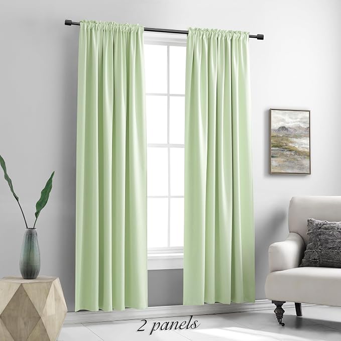 Light Green 80 Inch Length Room Darkening Curtain Panels/Drapes - Image 2