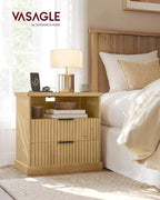 VASAGLE Nightstand with Charging Station, 2 Drawers, Open Shelf | Bedside Table - Image 2