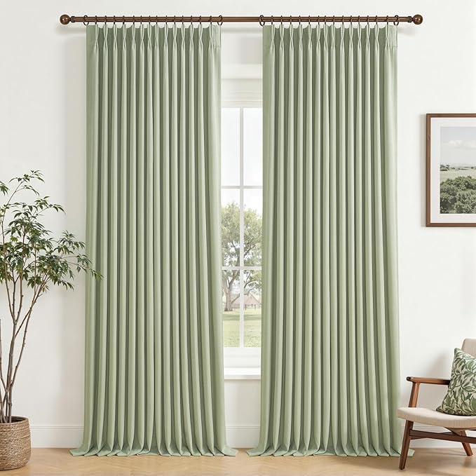 120 Inch Extra Long Sage Green Blackout High Ceiling Curtains by PleatedDrapes