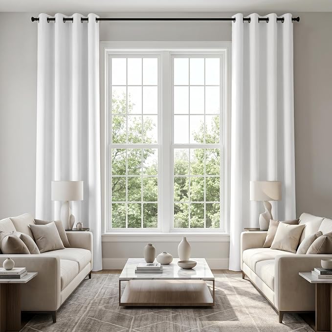 KOUFALL Room Darkening White Curtains 102 Inches Long by KOUFALL
