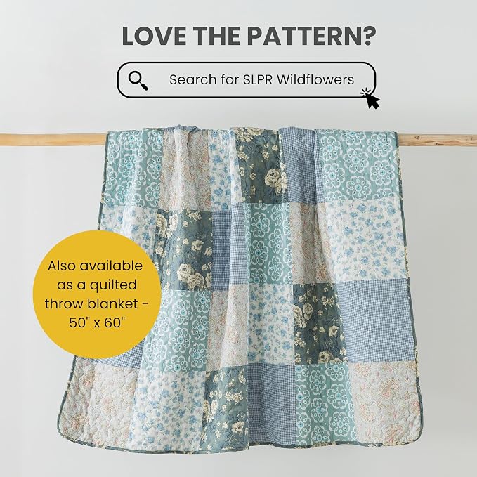SLPR - Wildflowers Blue Floral Patchwork Cotton Quilt Set, 2 Shams | Quilted - Image 8