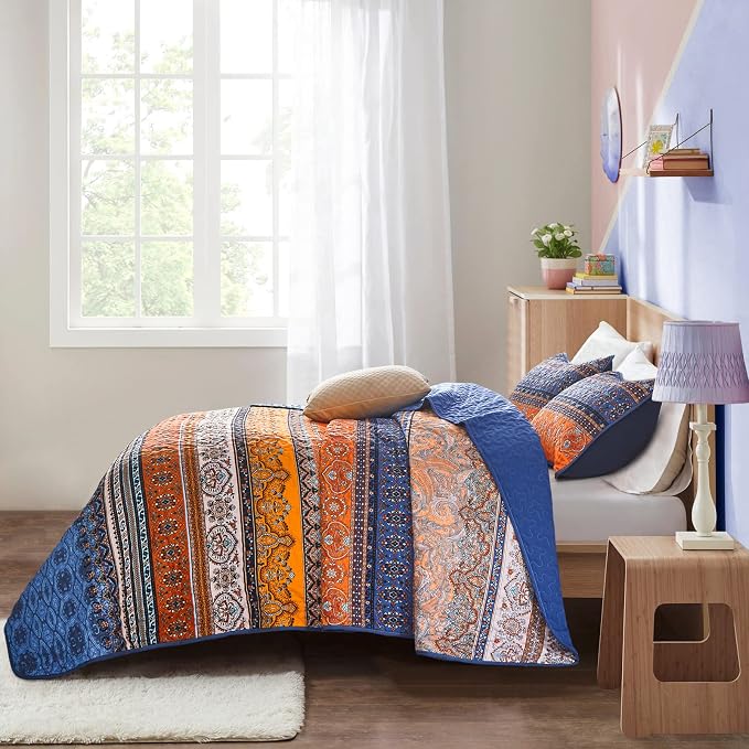 WONGS BEDDING Boho King Quilt Bedding Set, 3 Pieces Bedspread, Breathable - Image 4