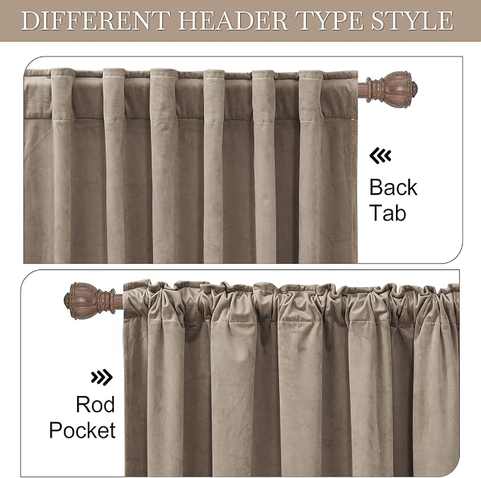 RYB HOME Taupe Velvet Curtains 96 inches - Image 3