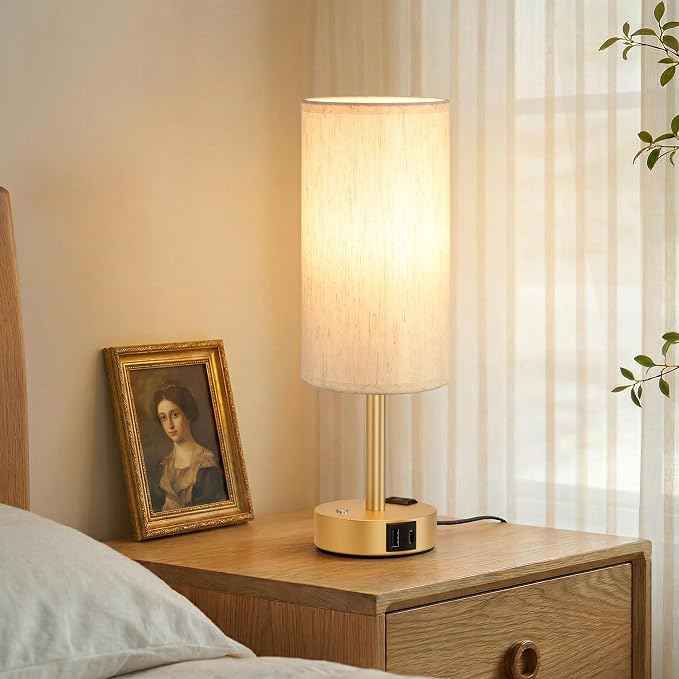 Gold Touch Bedside Lamp for Bedroom, Stepless Dimmable, USB A+C, AC Outlet | - Image 7