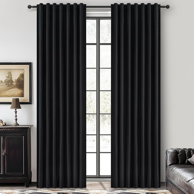 QJmydeco Black Curtains for Bedroom 90 Inch Long 2 Panels Set - Image 8