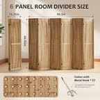 6 Panel Pegboard Room Divider, Folding Privacy Screen, Natural | 5.6 Ft Tall - Image 3