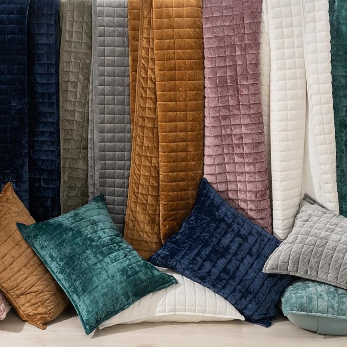 RECYCO Channel Box Stitch Velvet Quilt Set, King Size, Luxury Oversized - Image 6