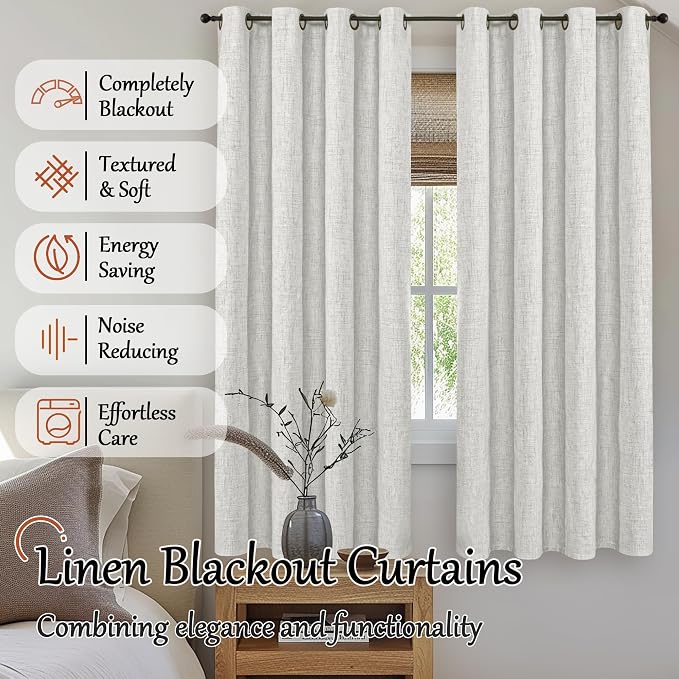 Linen Blackout Curtains 63 Inches - Image 2