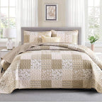Mybedsoul Beige Boho Quilt Set Full Size, 3 Pieces Plaid Floral Bedspread Set by Mybedsoul