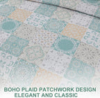 Dobuyly Patchwork Quilt Set Queen Size 3 Pieces Sage Green Yellow Boho Plaid - Image 4