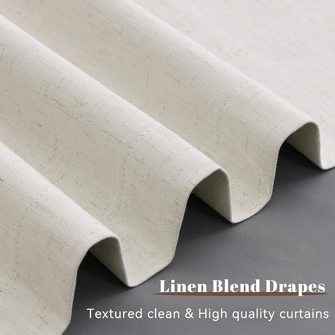 Cream Natural Linen 100% Blackout Curtains 90 Inches Long 2 Panel Sets Textured - Image 7