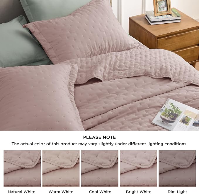 Bedsure King Size Quilt Bedspread, Thin Comforter, Dusty Rose Coverlet | - Image 9