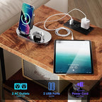 Night Stand Set 2 with Charging Station, LED Light, 2 Drawers, Rustic Brown | - Image 4
