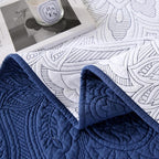 ROOMLIFE Quilt Set King Size 3D Floral Campanula Embroidery Pattern 3-Piece - Image 9