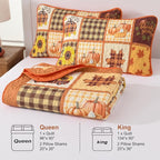 Anibedding 3Pieces Fall Patchwork Quilts Queen Size, Pumpkin Maple Leaves - Image 6