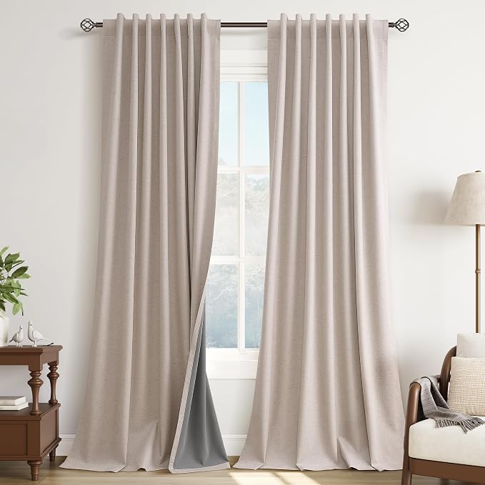 Oatmeal 100% Blackout Linen Curtains by Guken