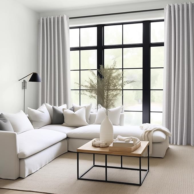 Topfinel Grey Beige Linen Blackout Curtains 84 Inch Long - Image 2