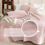 CozyTide Stone-Washed Cotton King Quilt, Blush Pink Stitching Pattern King Size - Image 3