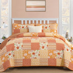 Mybedsoul Orange Boho Quilt Set Queen Size, 3 Pieces Plaid Floral Bedspread by Mybedsoul