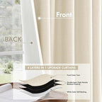 MIULEE 100% Blackout Back Tab Pleat Linen Curtains 50" Wx84 L, Light Cream | 2 - Image 5