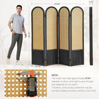 Rattan Room Divider, 4 Panel Folding Room Screen Divider, Foldable Room - Image 6