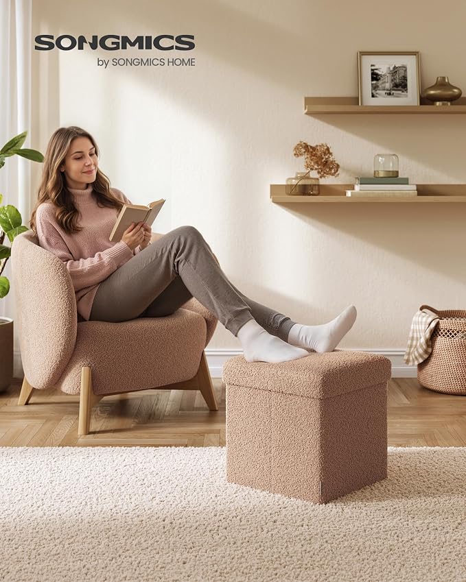 SONGMICS Small Folding Storage Ottoman, Foot Rest Stool, Ottoman - Image 2