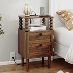 Veegle Nightstand with Charging Station, Modern Bedside Table with Storage by Unknown