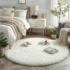 Amdrebio Cream Ivory White Big Furry Area Rug 7Ft - Image 3