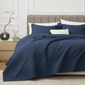 EXQ Home Quilt Set Queen Size Summer Squares Pattern Navy Bedspread | Bedding by EXQHomeTexitleCoLtd